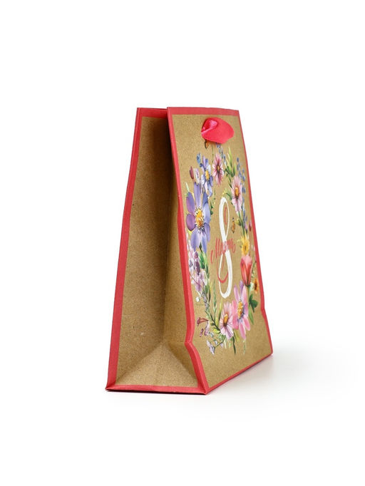 Цена за 4 шт. Пакет подарочный крафтовый 8 марта, S 12?5.5?15 см