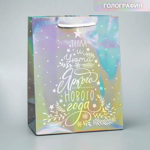 Пакет новогодний подарочный голографический «С Новым годом», MS 18×23×10 см