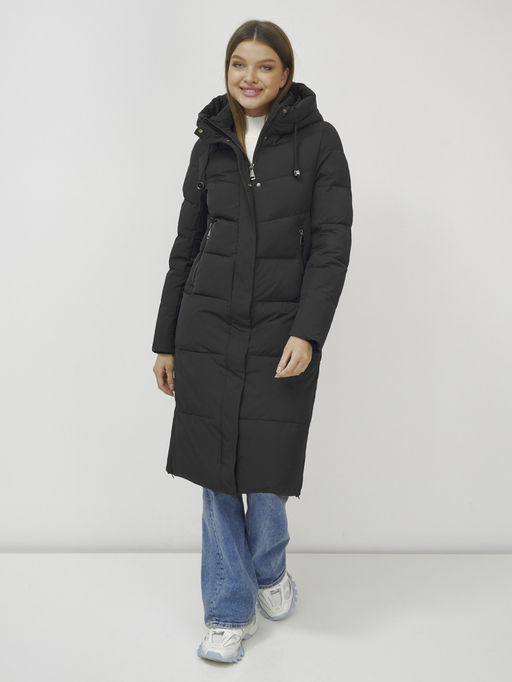 Пальто утепленное стеганное зимнее с капюшоном женское черного цвета 9636_1Ch - Mtforce фото 16