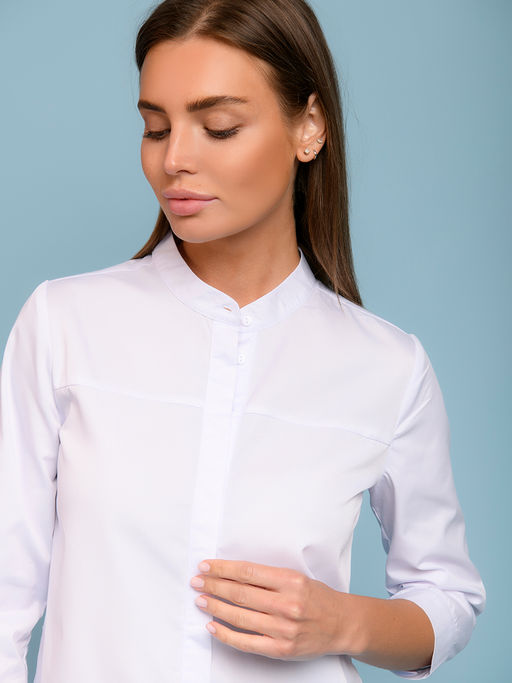 Блуза белая с рукавами 3/4 и воротником-стойка - 1001dress фото 4