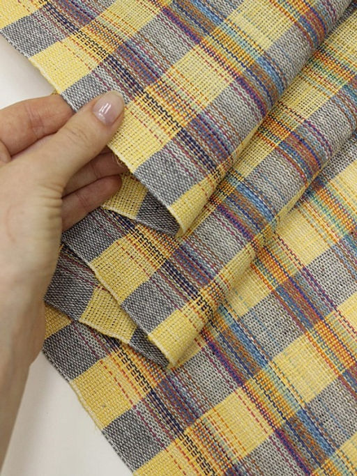 Холст полотенечный Клетка меланж цв.желтый/серый, ш.0.5м, лен-40%, хлопок-60%, 200гр/м.кв - Купава фото 3