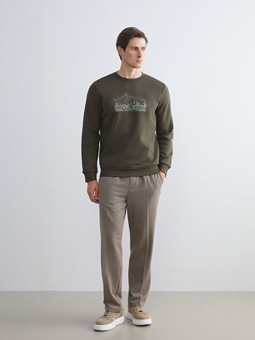 Bisiklet Yaka Bask?l? Erkek Sweatshirt