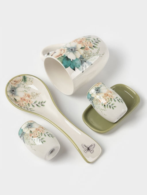 Сахарница с ложкой Доляна Цветы, доломит, 10?9 см, 300 мл, белая