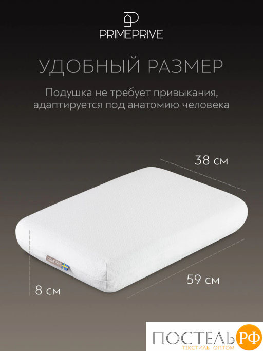 Подушка анатомическая PRIME PRIVE ГРЕННА КЛАССИК КУЛ с охл.гелем, плстр/пенополиуретан, бел  фото 2