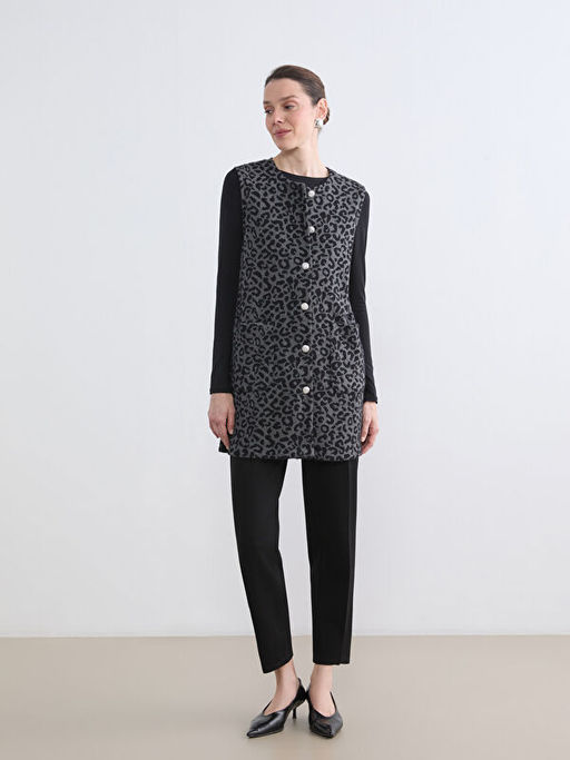 Bisiklet Yaka Leopar Desenli Kad?n Yelek