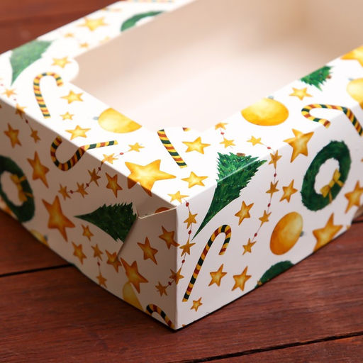 Цена за 2 шт. Коробка новогодняя складная с окном «Звезды и трости», 25×15×7 см