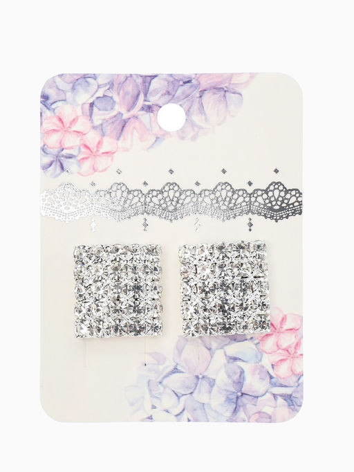 Цена за 2 шт. Серьги со стразами "Квадрат" 15*15мм, цвет белый в серебре