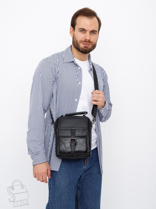 Сумка мужская кожаная 66611M black Fuzhiniao в Новосибирске