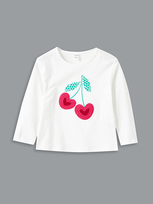 Bisiklet Yaka Bask?l? K?z ?ocuk Ti??rt