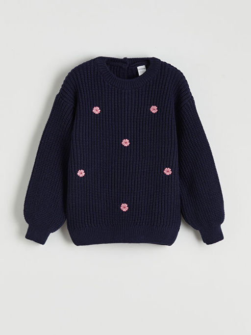 Bisiklet Yaka Nak??l? K?z ?ocuk Triko Kazak