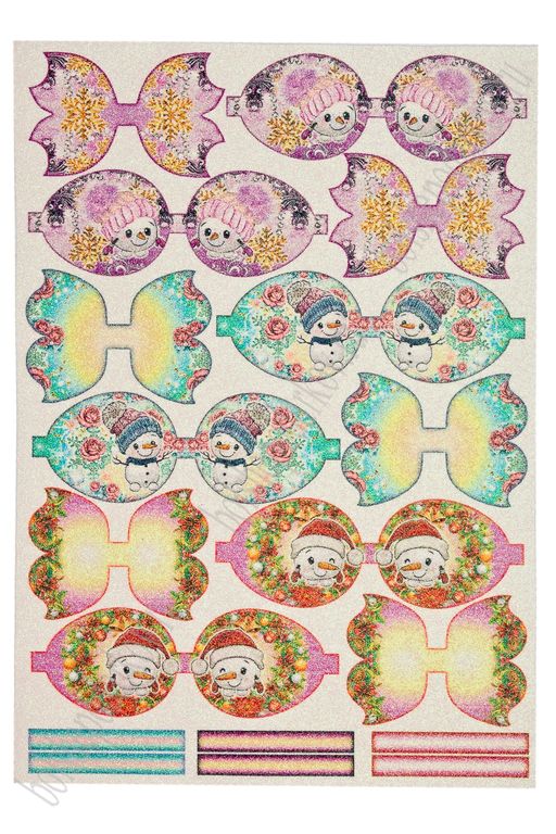 Кожзам-шаблон для бантиков с блестками "Снеговик" А4 (5 листов)