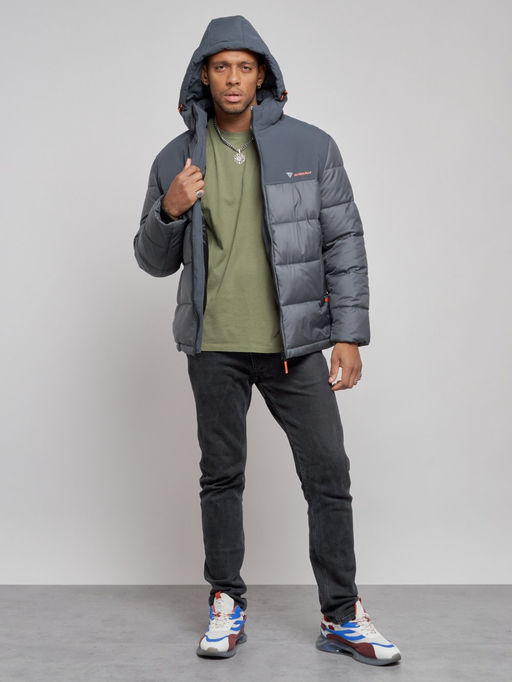 Куртка мужская зимняя с капюшоном спортивная великан серого цвета 8377Sr - Wonderrman фото 6
