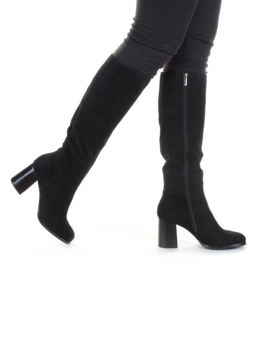 02-K83-B1 BLACK Сапоги зимние женские (натуральная замша, натуральный мех (евромех))