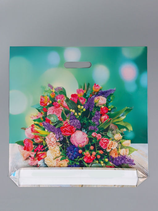 Цена за 50 шт. Пакет Цветочная композиция, полиэтиленовый с вырубной ручкой, 45?45 + 3 см, 65 мкм