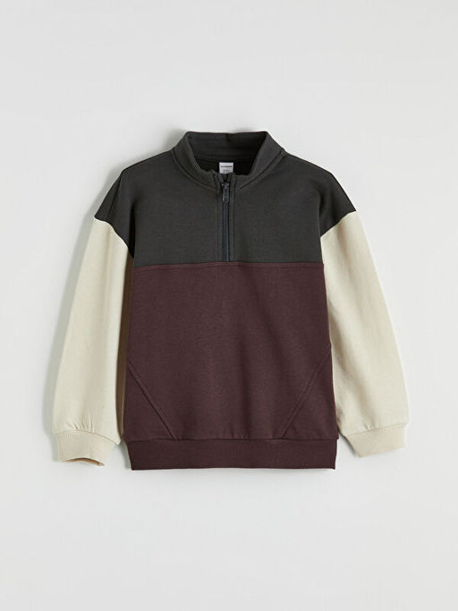 Dik Yaka Erkek ?ocuk Fermuarl? Sweatshirt