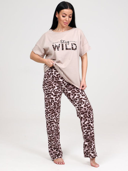 970 ДОМАШНИЙ КОСТЮМ ЖЕНСКИЙ (брюки) (Розовый/бежевый) - А-дина фото 3