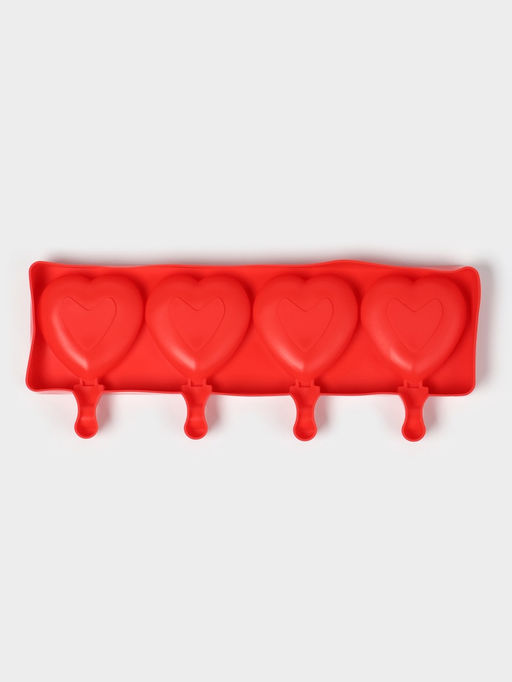 Форма для мороженого Сердца, силикон, 37?15?2.5 см, 4 ячейки (9.2?8.4 см), МИКС