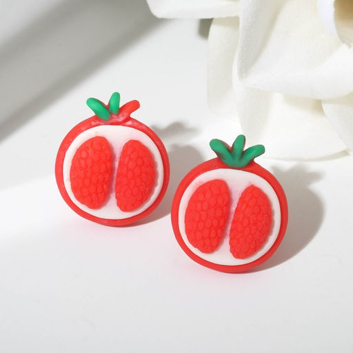 Серьги пластик Гранат, цвет красно-белый в серебре - Queen fair фото 3