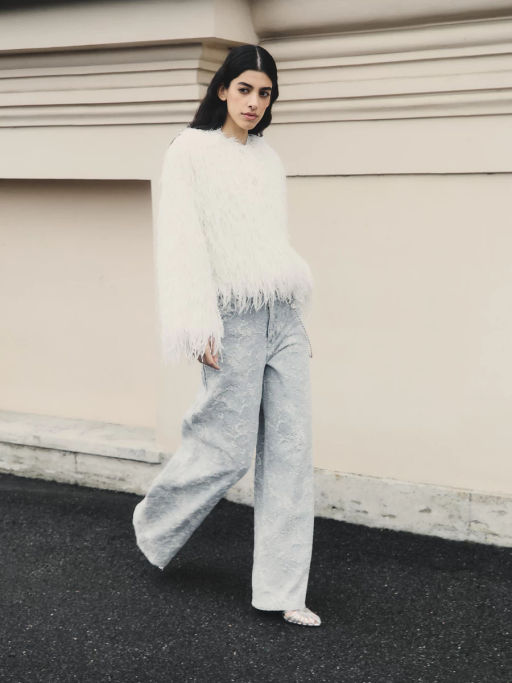 Джинсы WIDE LEG с высокой посадкой с жемчужной цепью / Zarina