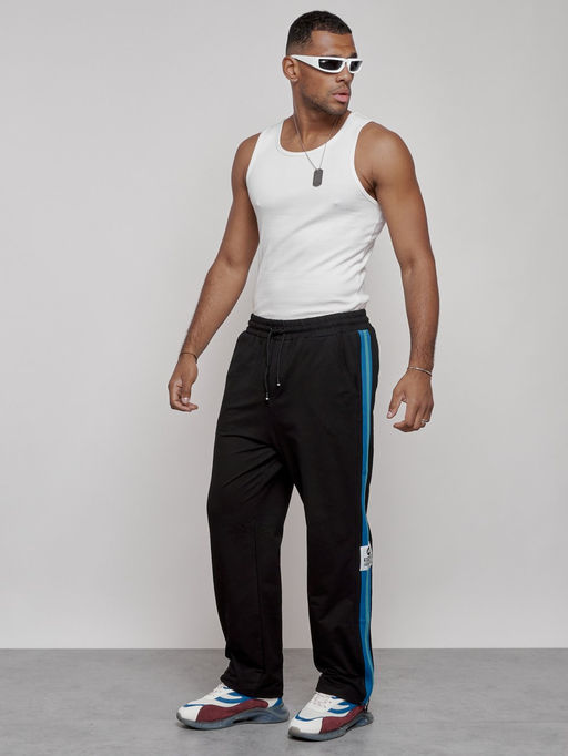 Широкие спортивные штаны трикотажные мужские черного цвета 12903Ch - Mtforce фото 18