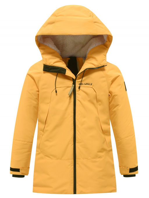 Парка зимняя подростковая для мальчика с капюшоном желтого цвета 9533J