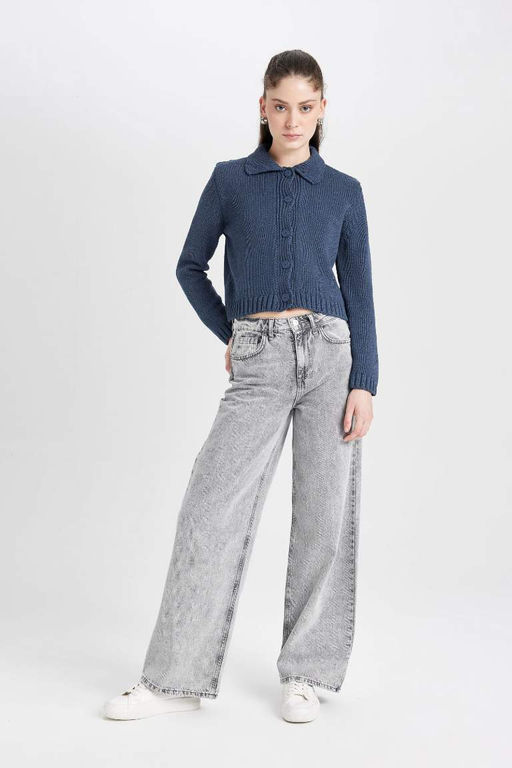 Кардиган стандартного кроя с воротником-поло - Defacto фото 2