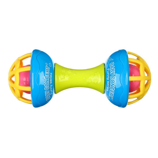 Погремушка с прорезывателем Крошка Я «Гантелька яркая», с эластичными элементами, от 3 мес.