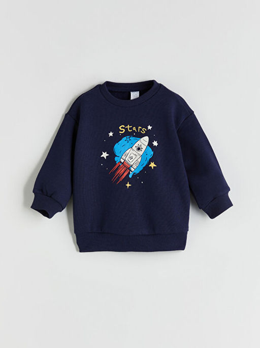 Bisiklet Yaka Bask?l? Erkek ?ocuk Sweatshirt