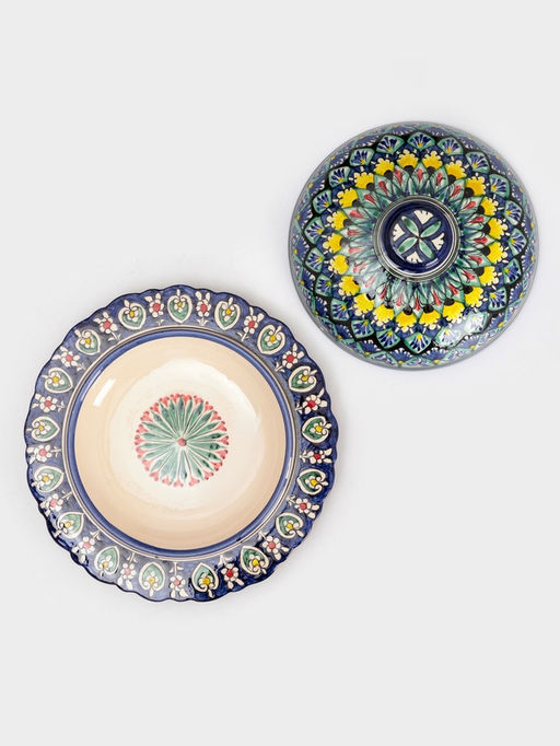 Блинница узбекская Риштанская Керамика «Узоры», d=24 см, керамика, синяя