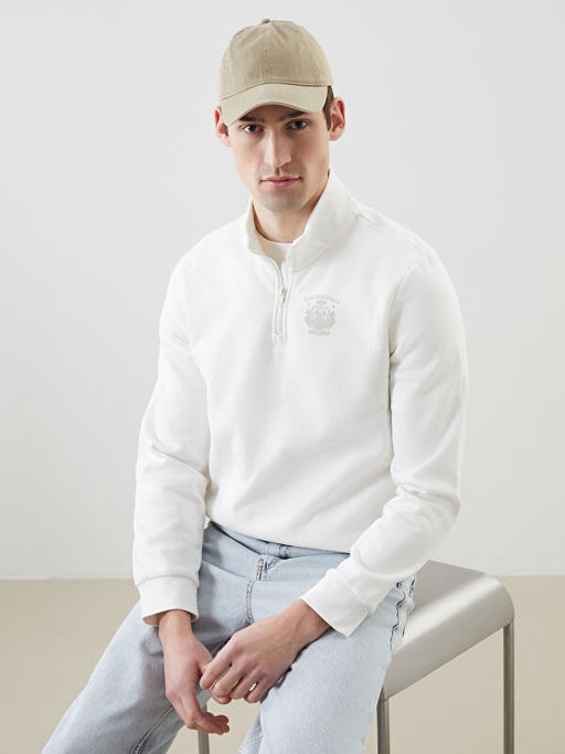 Dik Yaka Uzun Kollu Bask?l? Erkek Sweatshirt