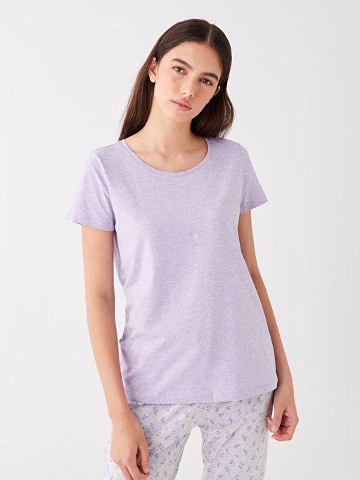 Bisiklet Yaka Desenli K?sa Kollu Kad?n Pijama Tak?m?