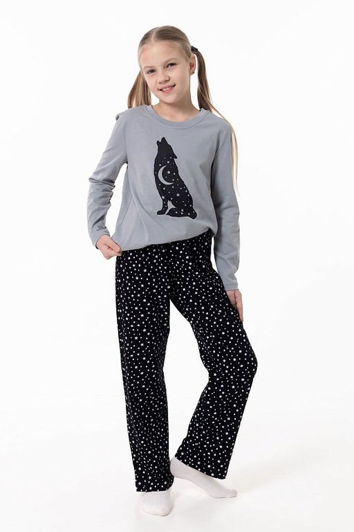 Пижама футболка с длинным рукавом и брюки М225116Псч серый/черный - Елена фото 10