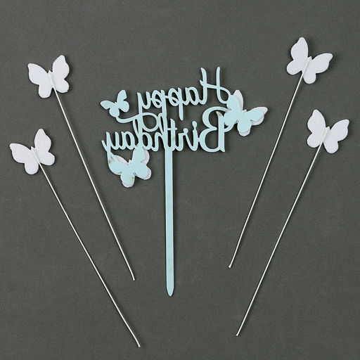 Набор для украшения С днем рождения бабочки, набор 4 шт, цвет голубой - Страна карнавалия фото 3
