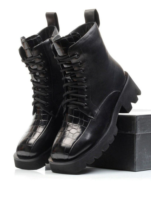 01-CG34-1 BLACK Ботинки демисезонные женские (натуральная кожа, байка)