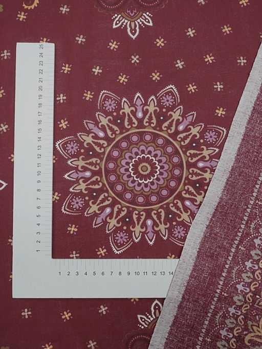 Ситец Восточные узоры (Гол. платок 0.95м*0.95м) цв.бордо, СОРТ2, ш.0.95м, хл-100%, раппорт 1.0м - Купава фото 6