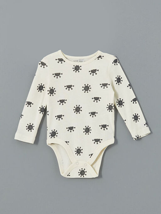 Bisiklet Yaka Bask?l? Erkek Bebek ??t??tl? Bodysuit 3l?