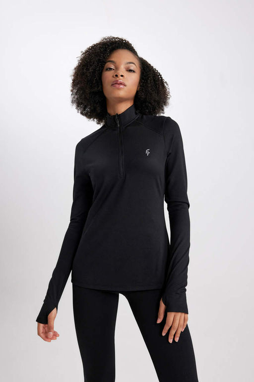 DeFactoFit Футболка с длинным рукавом и воротником стандартной посадки с принтом  фото 3