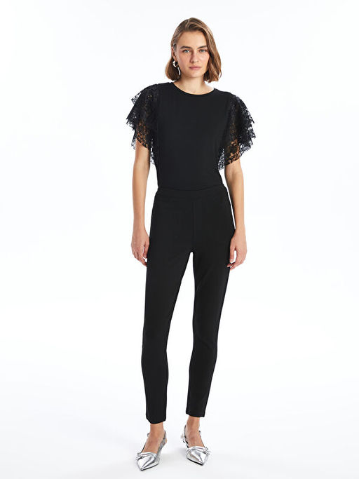 Kad?n Beli Lastikli D?z Tayt Pantolon