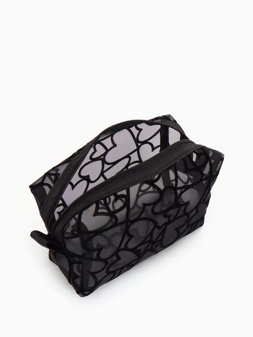 Косметичка квадратная Black beauty, с рисунком, на молнии, чёрная