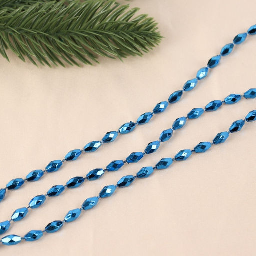 Цена за 4 шт. Бусы на ёлку 2 м d=3 мм Овалы грани синий - Зимнее волшебство фото 2
