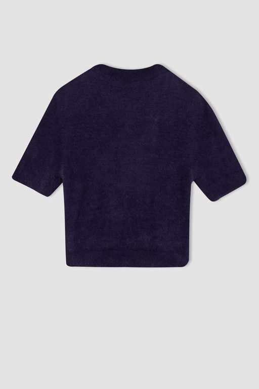 Плюшевый свитер с короткими рукавами и короткими рукавами с круглым вырезом и принтом звезд - Defacto фото 8