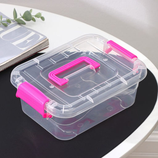 Контейнер для хранения, крышка с ручкой на защёлке, 1.4 л, 20×15×7.5 см, прозрачный корпус, голубая ручка