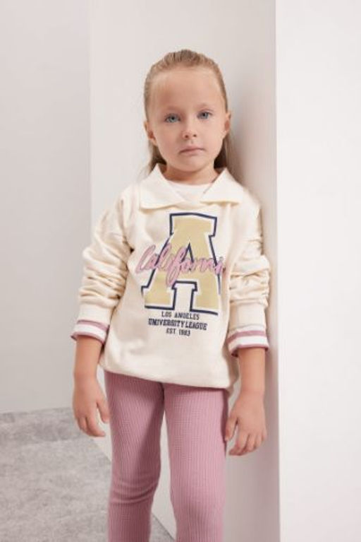 K?z Bebek Gomlek Yaka Bask?l? Sweatshirt