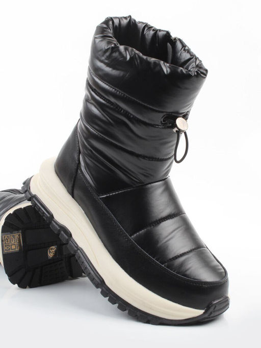 02-WA010-1M BLACK Сапоги Дутики зимние женские (натуральная кожа, курточная ткань, 100% шерсть) - Фабричный китай фото 7