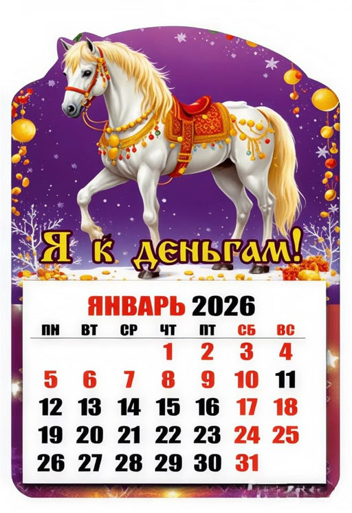 Магнит - календарь отрывной 6,5*10см "Лошадка. Я к деньгам!"