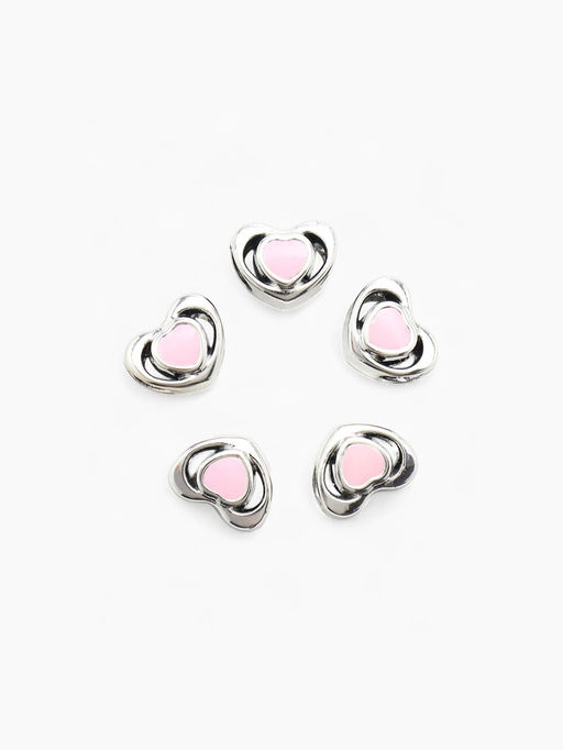 Цена за 5 шт. Шарм «Сердце» миниатюрное, розовый в серебре