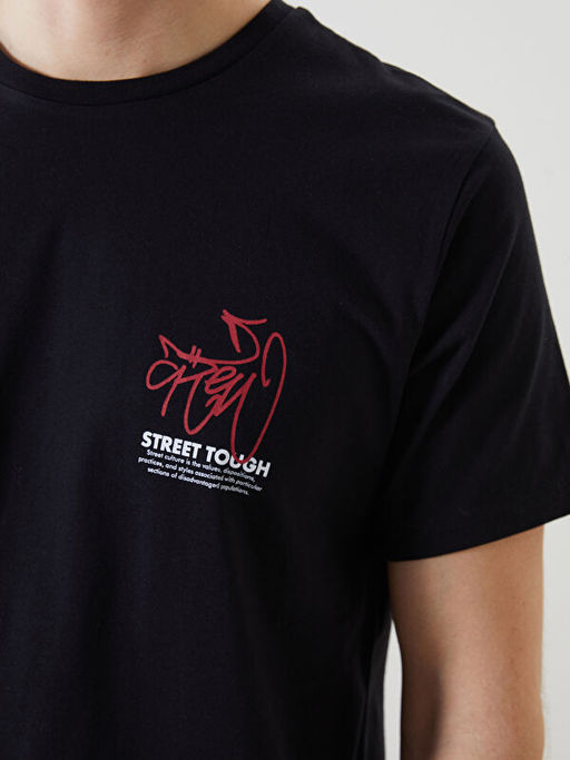 Bisiklet Yaka K?sa Kollu Bask?l? Penye Erkek Ti??rt