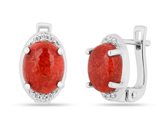 Серьги, коралл губчатый, Кабстон