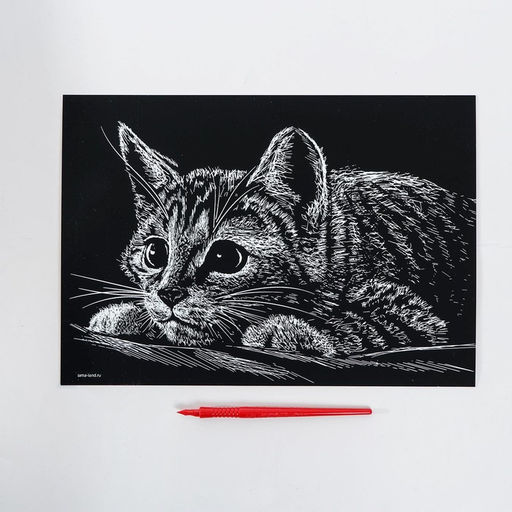 Гравюра «Котёнок» с металлическим эффектом, серебро, А4