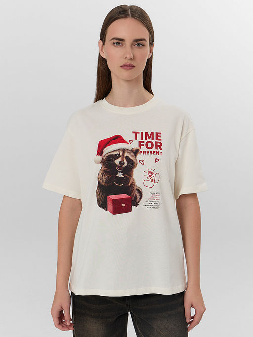 Футболка женская новогодняя с надписью Time for present